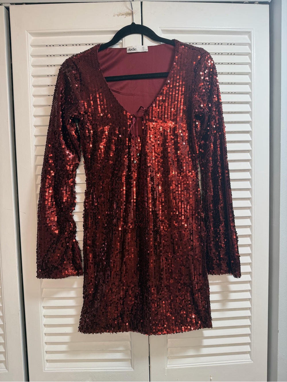 Elodie The Label Deep Red Sequin Long-Sleeve Dress